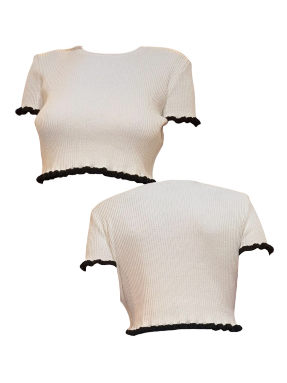 Zara Cream and Black Trim Crop Top